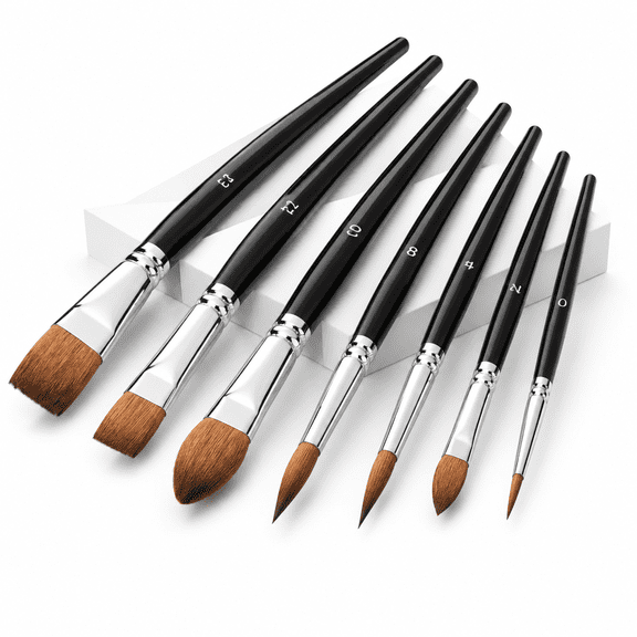 Black Professional 8-Piece Sable Watercolor Brush Set with Variety Shapes
