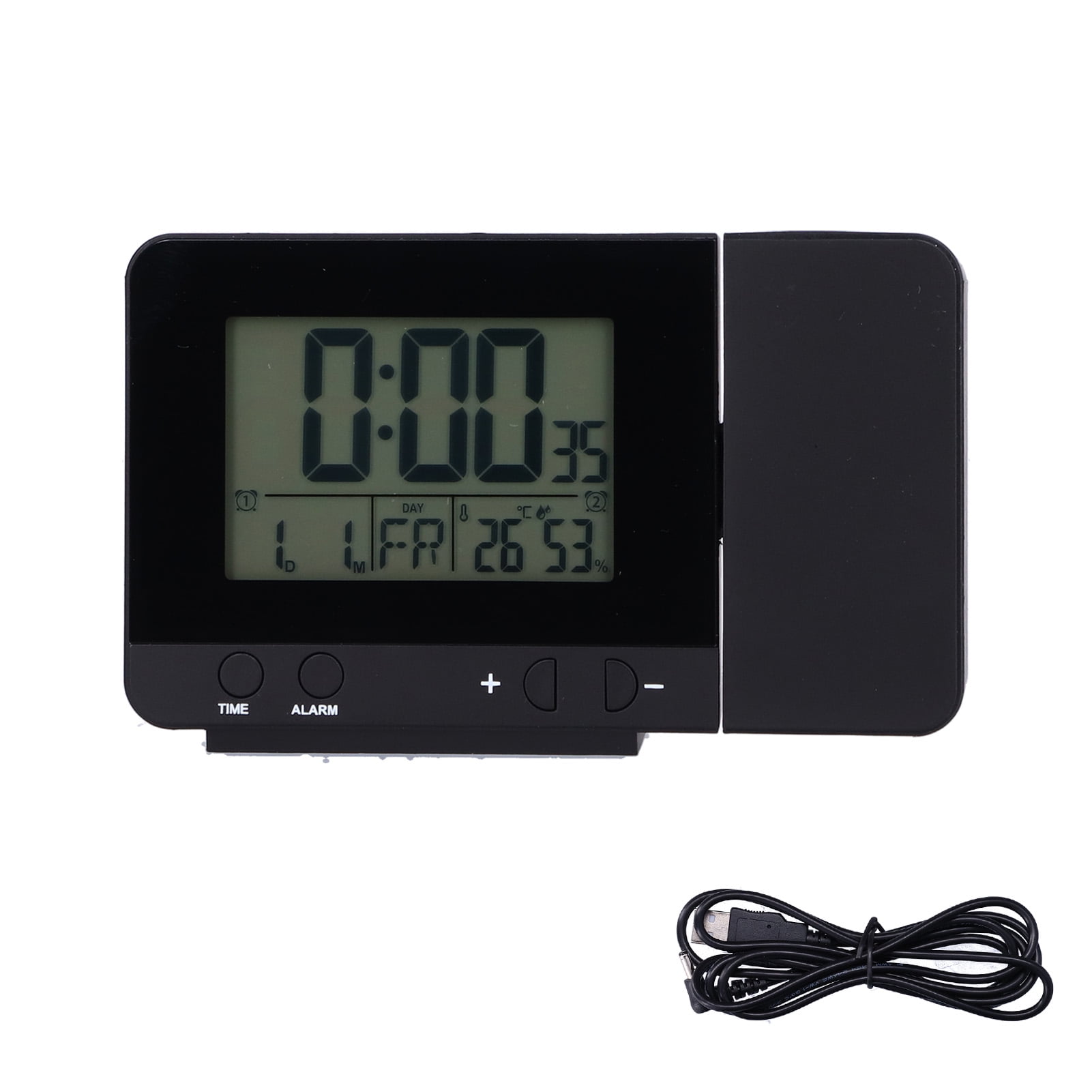 Black Projection Clock with Time Temperature LCD Screen USB Charging