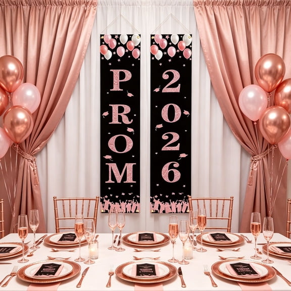 Black And Prom 2026 Porch Banner Large Prom 2026 Sign Class Of 2026 Graduation Party For Graduates Prom Night Congrats Grad Party Flags_ Banners & Accessories Graduation Season Graduation Blessings