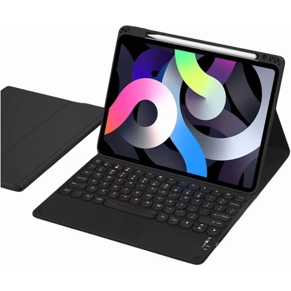 Black Protective Cover with Detachable Round Key Bluetooth Keyboard, Precision Touchpad & Pencil Slot for iPad Air 13(M2/M3/M4) / iPad Pro 12.9 36 Gen