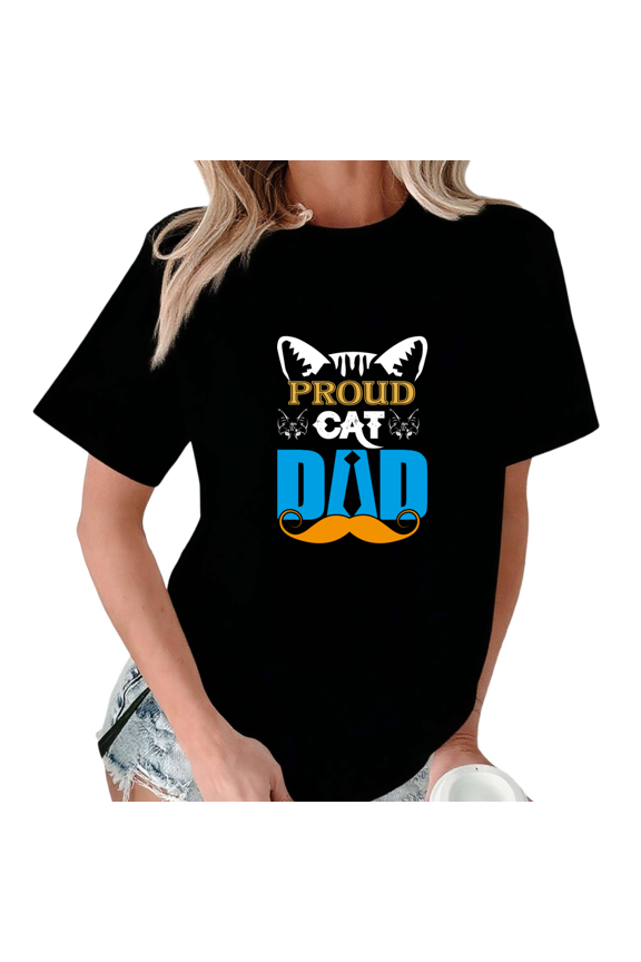 Black Proud Cat Dad Cat Ears Mustache Tshirt Graphic Tees Shirts Pet Lover Holiday Gift S-5XL Tops