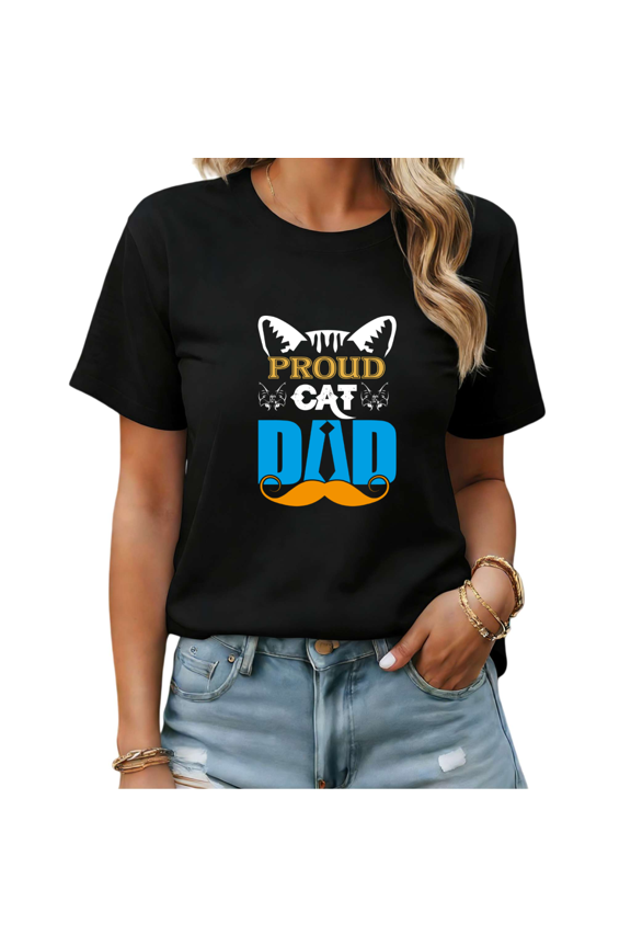 Black Proud Cat Dad Print Tshirt Graphic Tees Shirts S-5XL Casual Tops