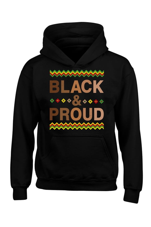 Black and Proud USA Political Youth Hoodie for Boys Girls - Graphic Tee S M L XL - Kids Hooded Black History Month Gifts Resistance Long Sleeve Sweatshirt