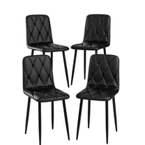 Black Pu Leather Dining Chairs (4), Comfortable Sitting, Stable Iron Legs, Space Saving Of 4 Modern Chairs, Covered Seat, Metal Construction, Soft Velvet Look, Ergonomic Back Support, Space Armless