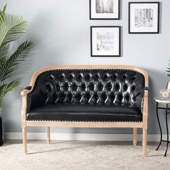 Black Pu With Diamond Stitch Tufting, Gracefully Curved Legs And Strong Birch Wood Support Stylish Upholstery, Arm Supports Base