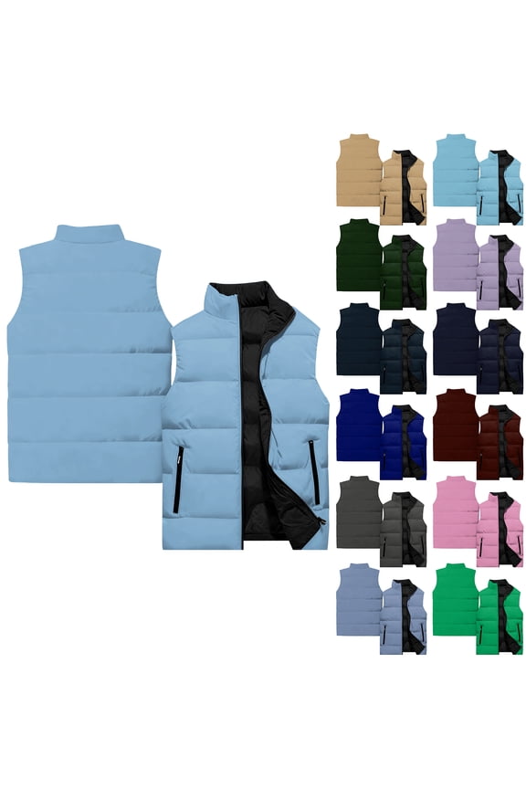 Black Puffer Vest for Men Quilted Water-Resistant Windproof Vest Zipper Sleeveless Vest Jacket with Pockets Winter Padded Casual Lightweight Streetwear for Running Golf Outdoor Blue L