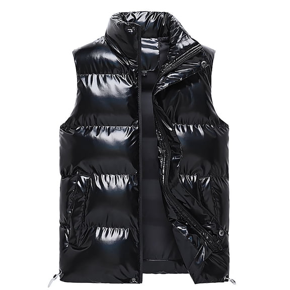 Black Puffer Vest for Men Sleeveless Full Zipper Vests Quilted Down Water-Resistant Windproof Down Jacket Stand Collar Winter Warm Casual Jacket Outerwear for Travel Running Outdoor,Black 4XL