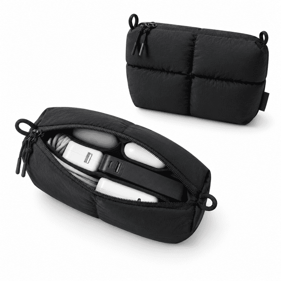 Black Puffy Electronics Organizer Travel Case for Tech Accessories