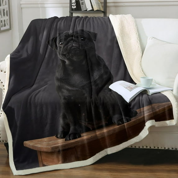 Black Pug Blanket Blankets & Throws Cute Dog Print Super Soft Cozy Fleece Plush Blanket for Boys Girls Women Bedroom Sofa Office Couch (Throw 50"x60")