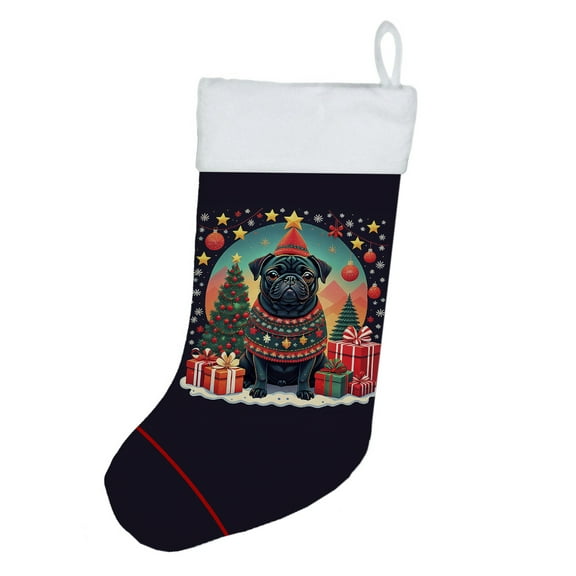 Black Pug Christmas Christmas Stocking 13.5 in x 18 in