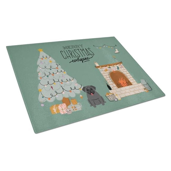Black Pug Christmas Everyone Glass Cutting Board - Large