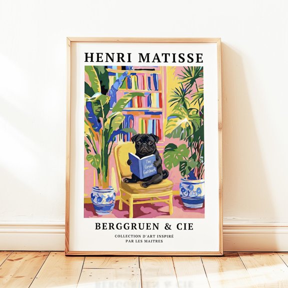 Black Pug Dog Book Lover Wall Art Home Decor