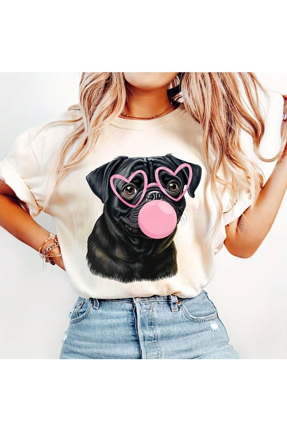 Black Pug Dog Vaine Gift For Dog Mom, Dog Blowing Bubble Gum, Pug T-S1Hirt,