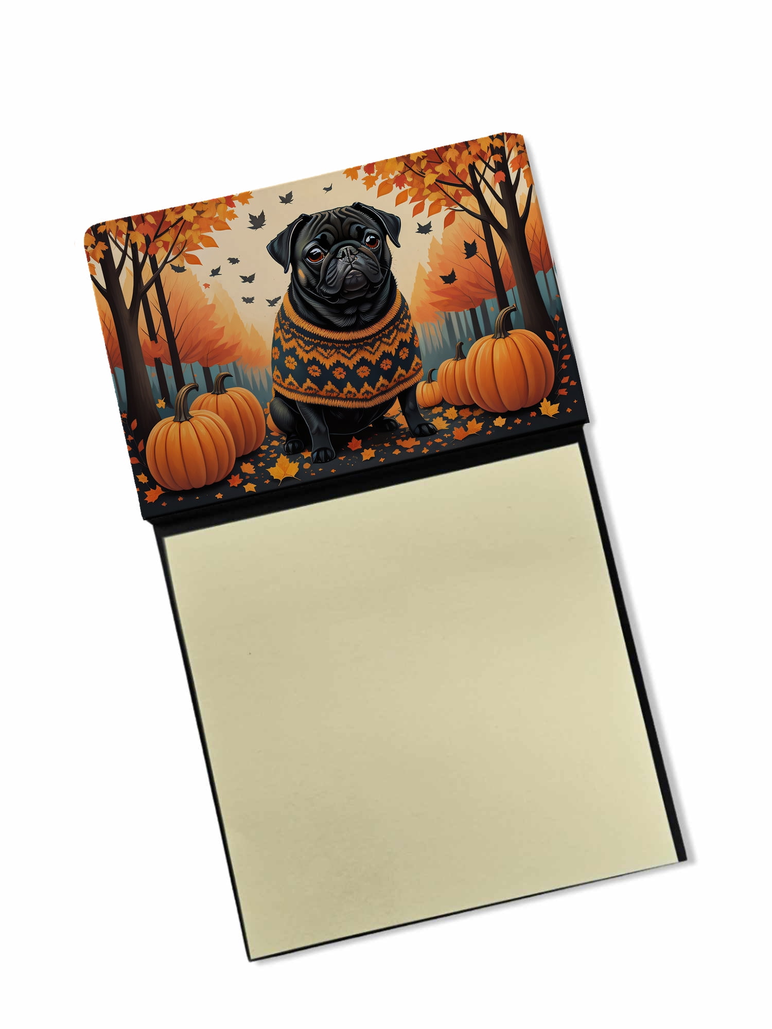 Black Pug Fall Sticky Note Holder 3.25 in x 5.25 in