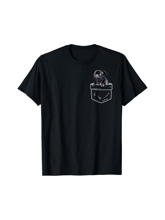 Black Pug In Pocket Cute Dog Lover T-Shirt
