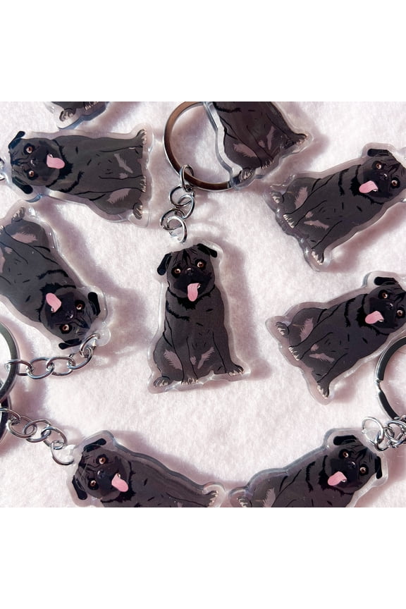 Black Pug Keychain, Acrylic Keychain, Dog Keychain, Original Artwork Keychain (1 keychain)
