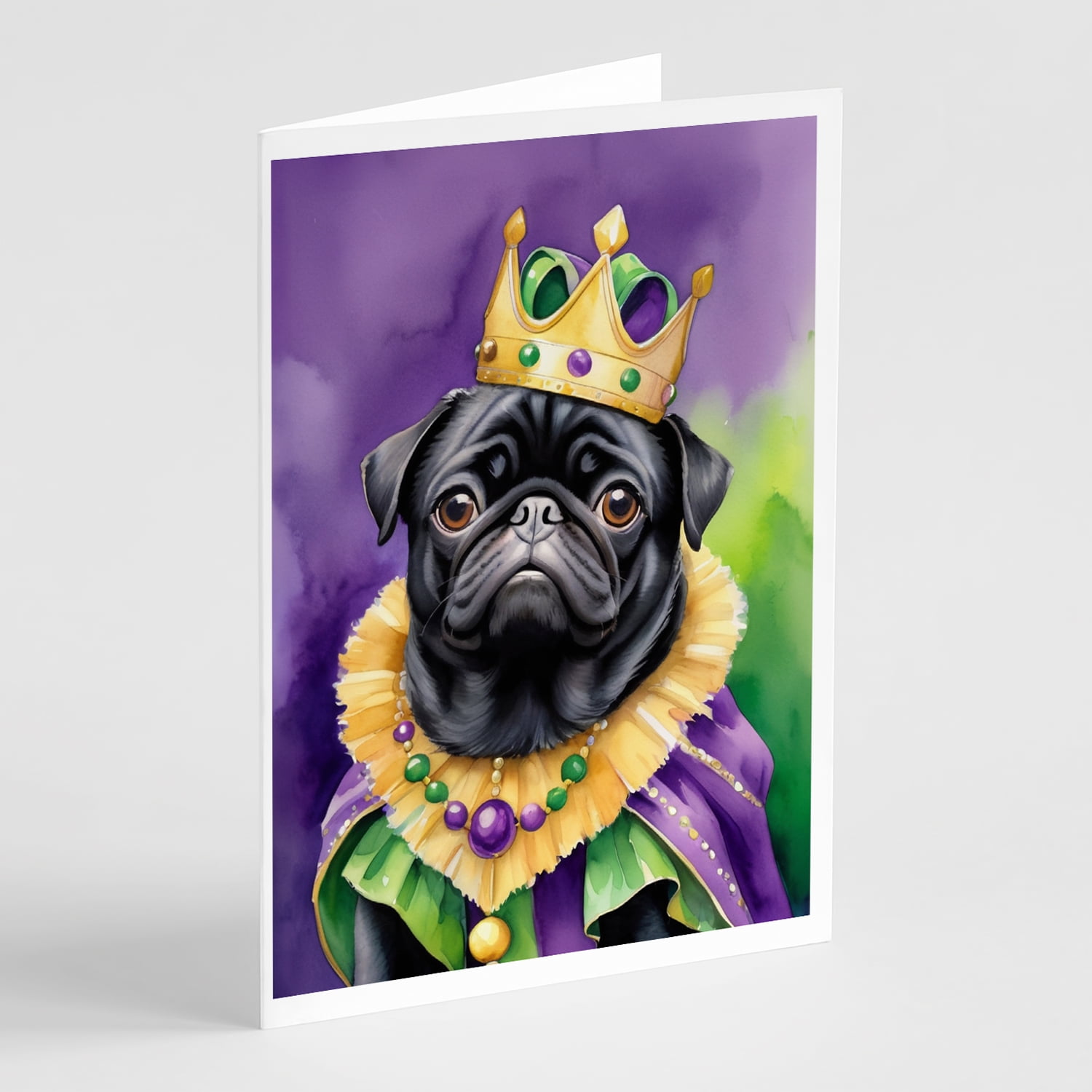 Black Pug King of Mardi Gras Greeting Cards Pack of 8 7 in x 5 in