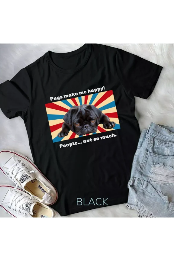 Black Pug Looking Sadly, Cute Design For Pug Owners and Dog Lovers Unisex T-Shirt