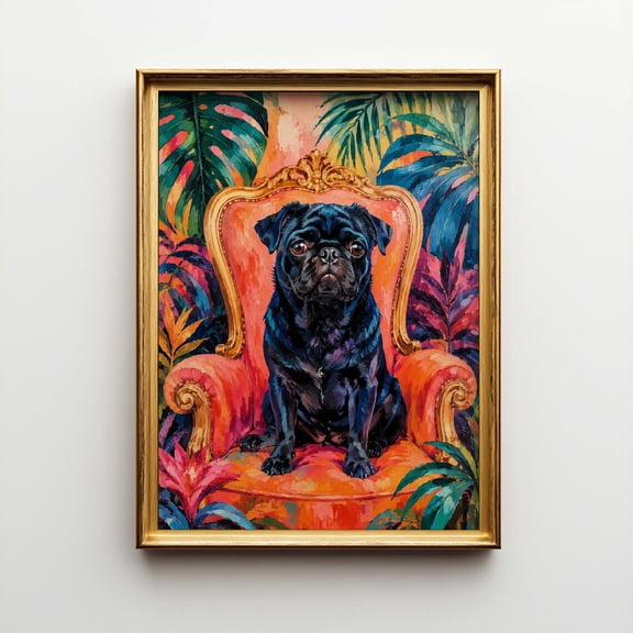 Black Pug Maximalist Pop Dog Tropical Pet Poster Unframed Paper Print