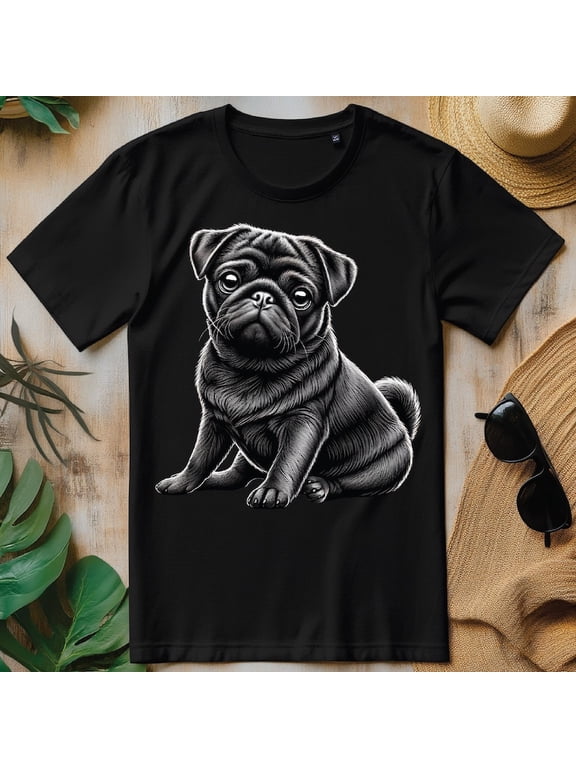 Black Pug Shirt, Cute Black Pug Dog Graphic T-Shirt, Animal Lover Gift Tee