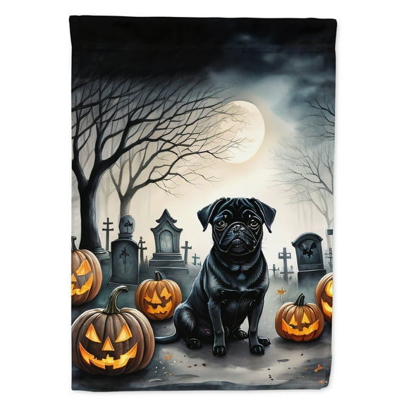 Black Pug Spooky Halloween House Flag 28 in x 40 in