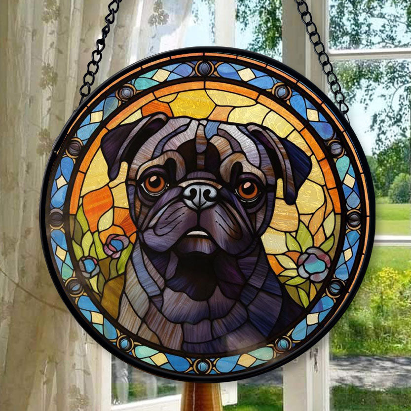 Black Pug Stained GlassStyle Christmas Ornament Made With Real
