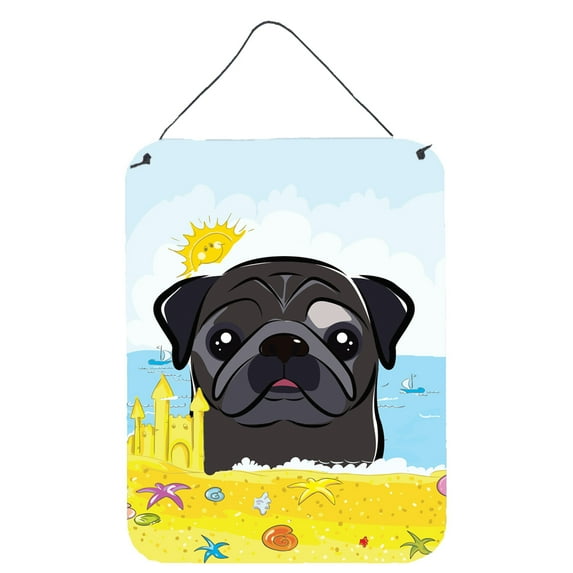 Black Pug Summer Beach Wall or Door Hanging Prints