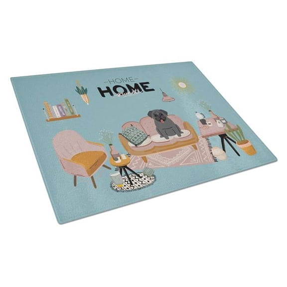 Black Pug Sweet Home Glass Cutting Board - Large