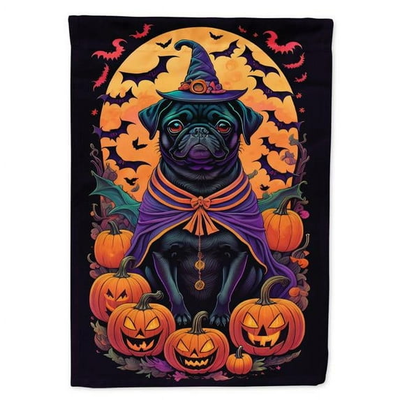 Black Pug Witchy Halloween Garden Flag 11.25 in x 15.5 in