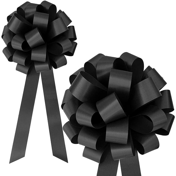 Black Pull Bows with Tails - 8" Wide, Set of 6, Christmas, Wreath, Halloween, Wedding