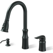 Black Pull Down Kitchen Sink Faucet 3Holes Swivel Mixer Taps with soap dispenser