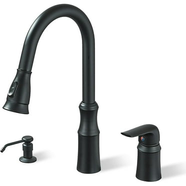 Black Pull Down Kitchen Sink Faucet 3Holes Swivel Mixer Taps with soap dispenser