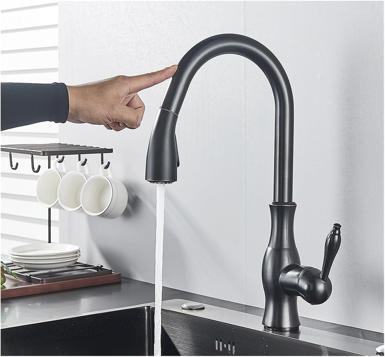 Black Pull Out Sensor Kitchen Faucet Sensitive Touch Control Faucet ...