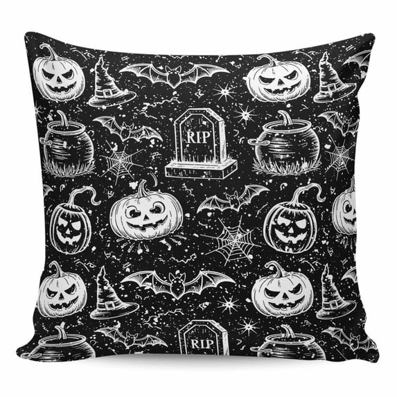 Black Pumpkin Halloween Pillow Covers 18x18 Inch Decorative Throw Pillow Cover, Retro Art Web Gravestone Animals Sofa Pillowcases Accent Cushion Case Home Decor Bedroom Living Room