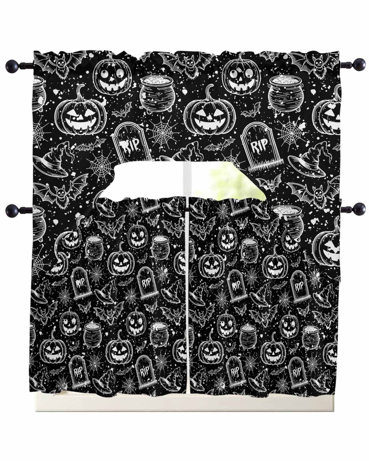 Black Pumpkin Halloween Swag Curtains for Living Room/Bedroom Windows ...