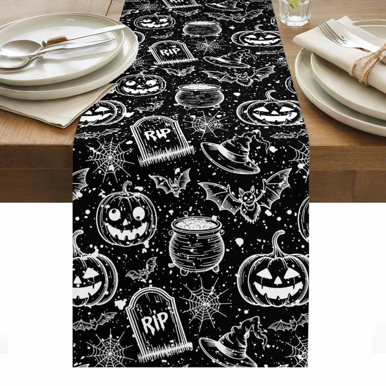 Black Pumpkin Halloween Table Runner - 48 Inch Long, Kitchen Dining ...