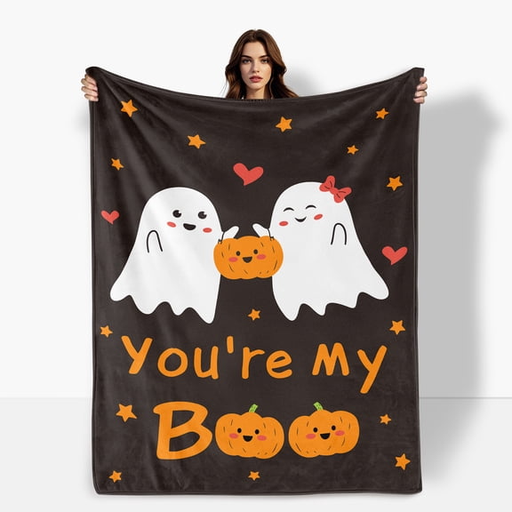 Black Pumpkin Star Sunny Doll Fleece Blanket Love Gift For Couples Sofa Bed Travel Camping Polyester Throw Shipped From USA Soft Warm Comfortable Flannel Blanket Ideal For Family Friends Gift
