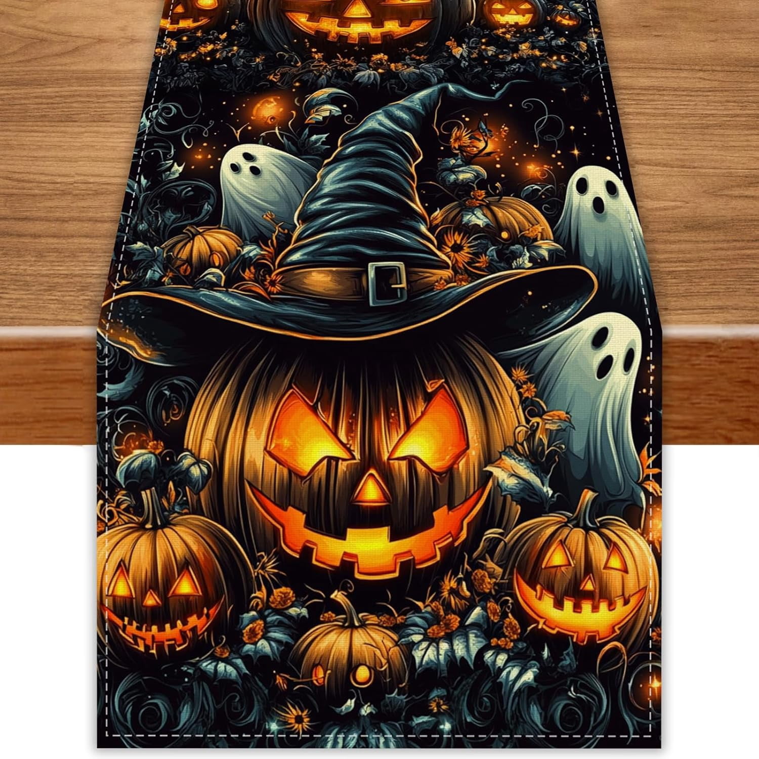 Black Pumpkins Ghost Halloween Table Runner 108 Inch Seasonal Fall ...