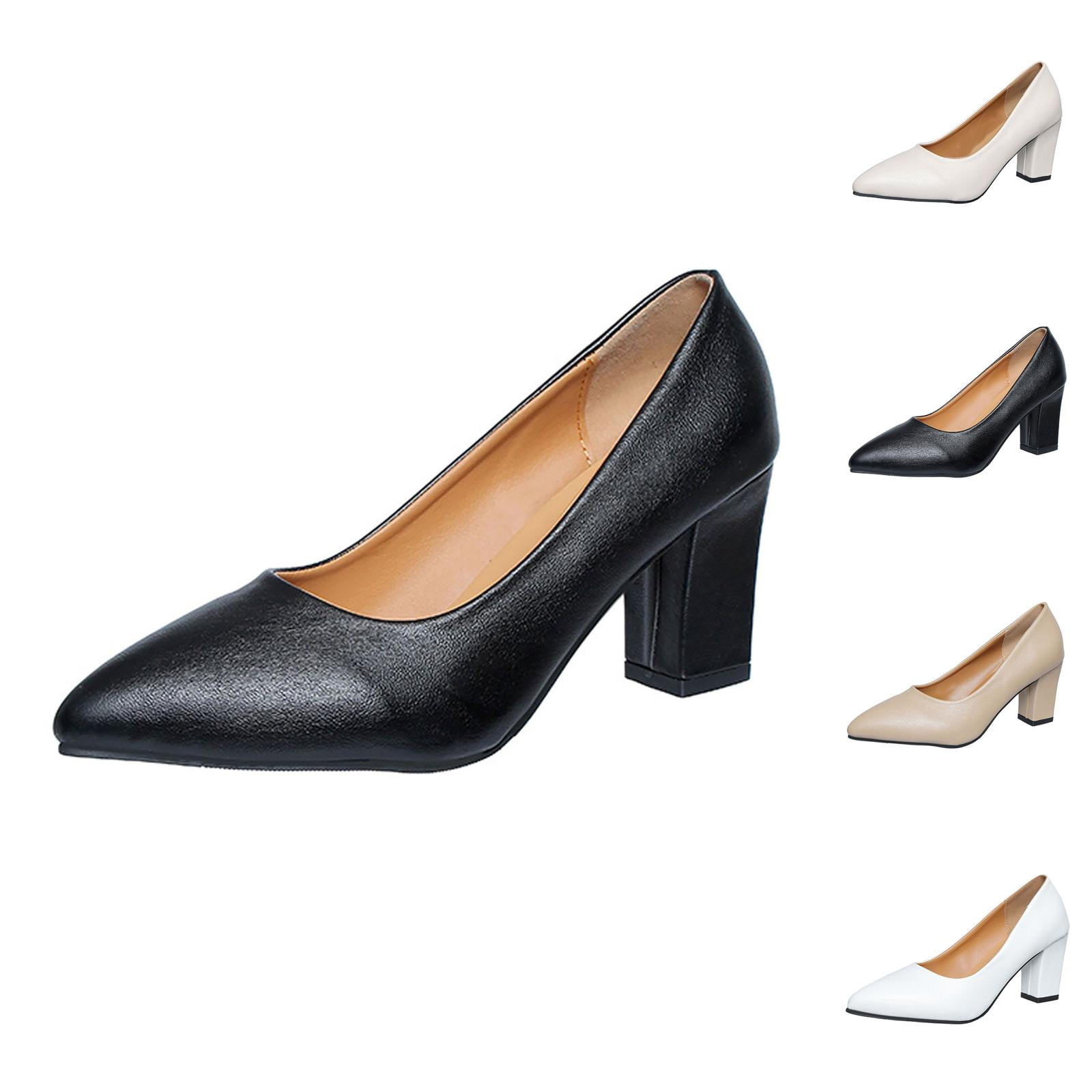 Black Pumps for Women Closed Toe Chunky Heel Fashion Sandals - Single ...