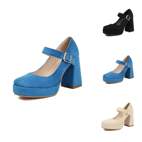 Black Pumps for Women Square Heel High Heel Flats - Round Toe Solid Color On Design, Elegant Comfortable Versatile Dress Shoes For Office & Travel