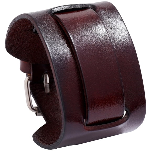 Black Punk Genuine Leather Cuff Bracelet Adjustable Cowhide Wrap Wristband with Alloy Clasp Wide Handmad Gothic Leather Bangle Arm Armor