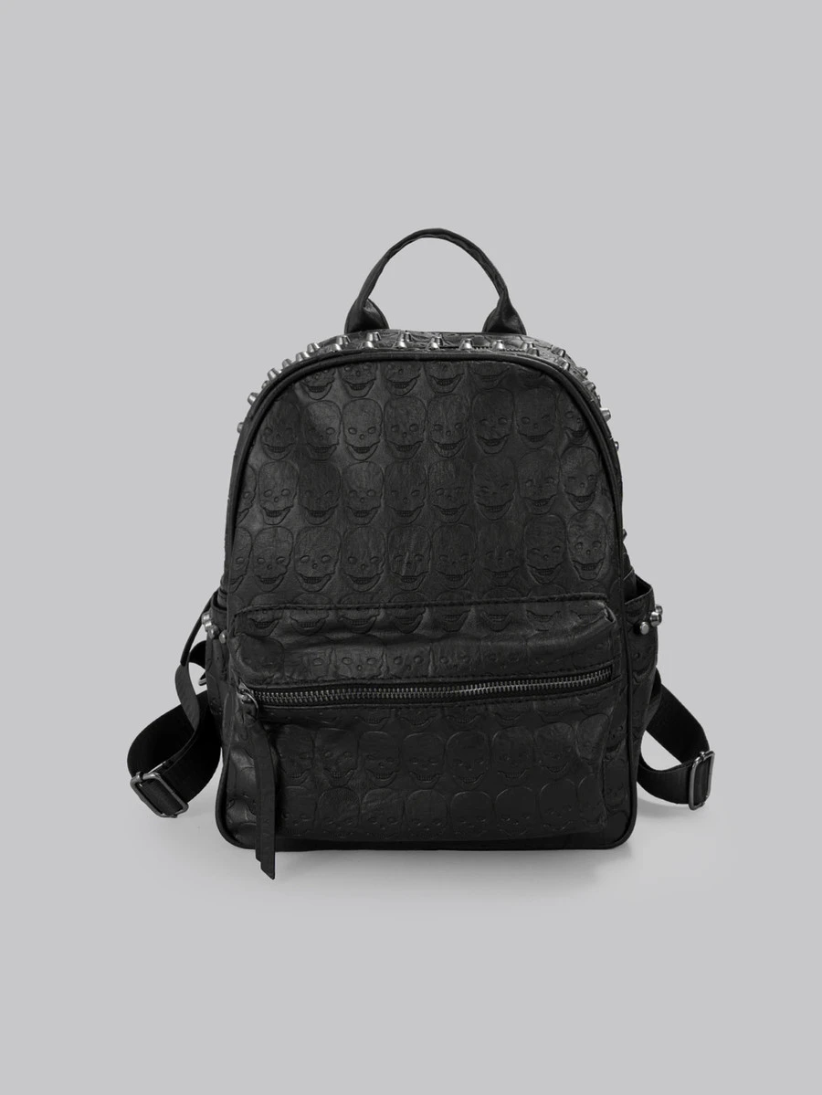 black leather studded bag backpack SandraWang Gothic Skull for Women & Men, Structured PU Punk Bookbag with Drawstring Flap, A4 & Tablet Friendly Alternative Fashion Design: Clothing, Shoes & Jewelry Perfect for the mall goth or as a gothic gift! RainboSee Women Black Studded Backpack