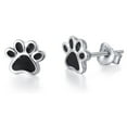 thumbnail image 1 of Black Puppy Dog Cat Pet Paw Print Stud Earrings 925 Sterling Silver for Women, 1 of 5
