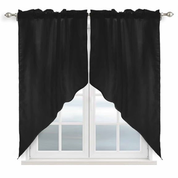 Black Pure Color Swag Valances for Windows, Kitchen Curtains 36 Inch Length 2 Panels Set, Aesthetics Contemporary Luxury Short Curtains for Small Windows Rod Pocket Cafe Curtains Drapes 28"x36"