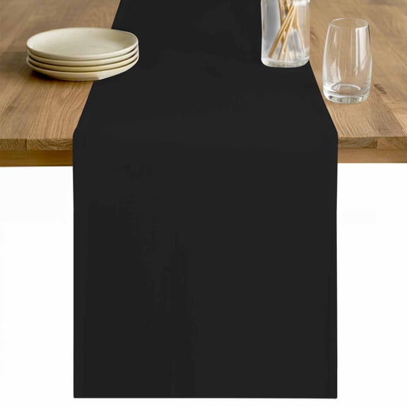 Black Pure Color Table Runner - 70 Inch Long Aesthetics Contemporary Luxury Cotton and Linen Blended Dress Scarves Farmhouse Table Runner for Kitchen Dining, Coffee Table, 13" x 70"