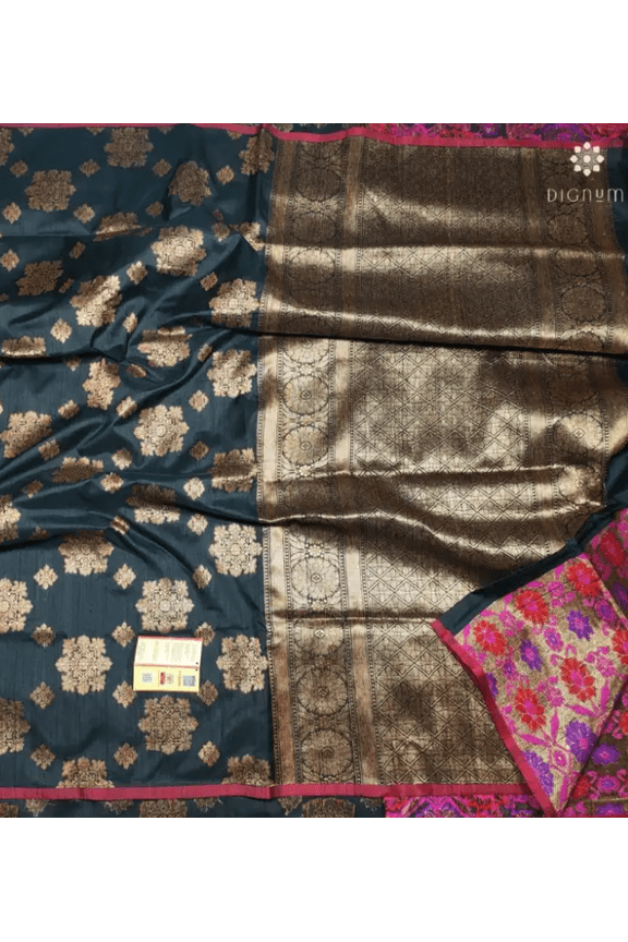 Black Pure Hanwoven Banrasi Raw Silk Saree