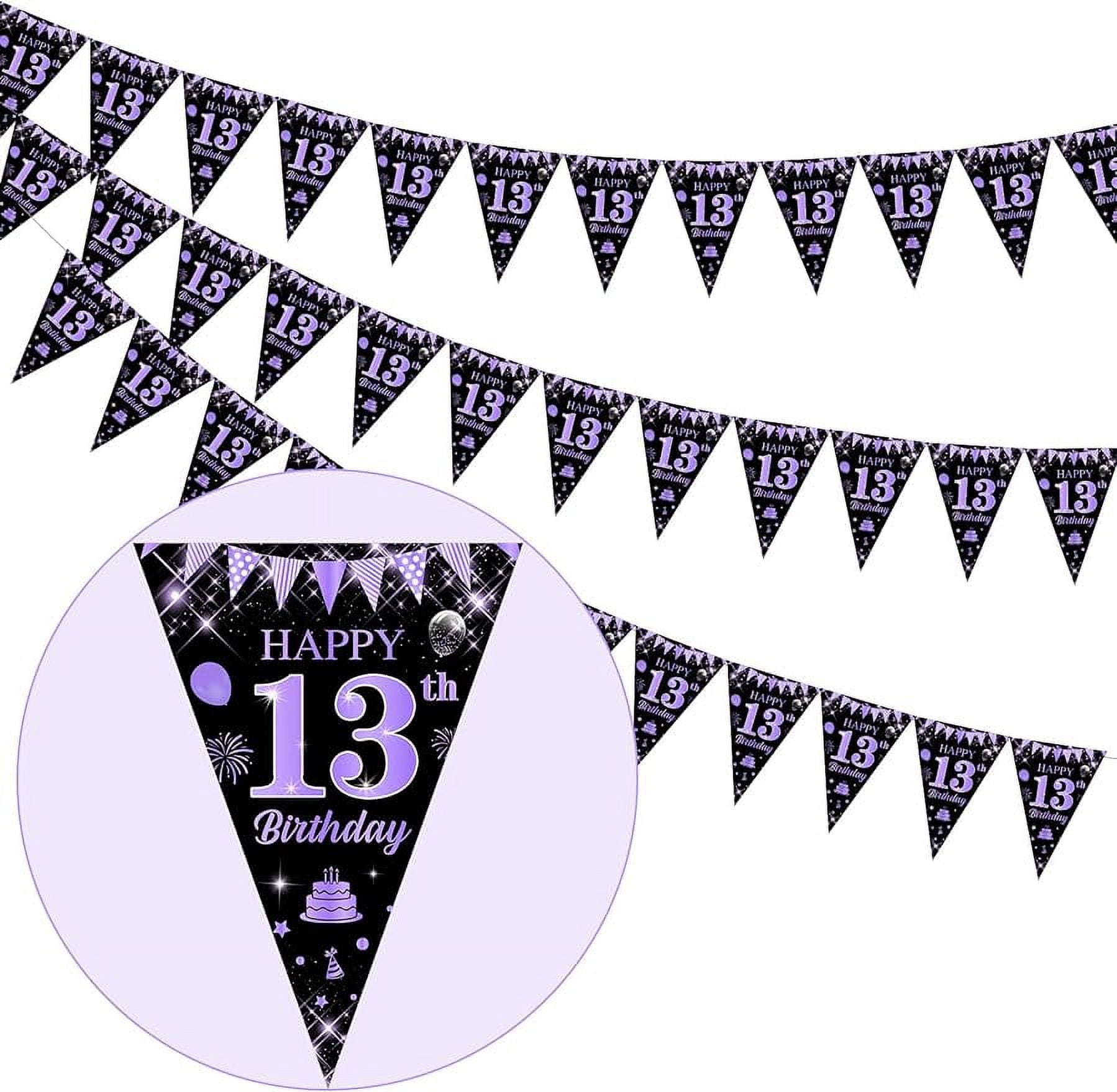 Black and Purple 13th Birthday Decorations - 3 Pack 13th Happy Birthday ...