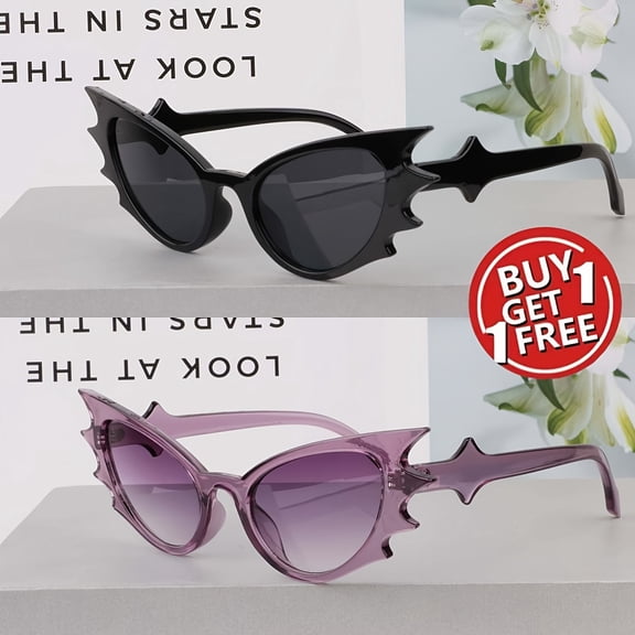 Black & Purple 2-Pack Butterfly Bat Glasses - Composite Frame & Anti-Reflective PC Lenses, Metal Hinge for Halloween, Cosplay, Mardi Gras, Festival
