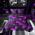thumbnail image 1 of Black Purple Abstract Bed in a Bag 7pcs Gradient Square Bedding Set, Geometry Grid King Size Comforter Set Neon Checkered Bedding Comforter Sets Glowing Plaid Bed Set 3D Modern Bedroom Decor, 1 of 5