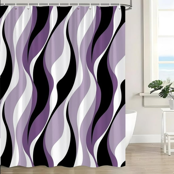 Black Purple Abstract Striped Shower Curtain Wave Geometric Modern Simple Minimalist Aesthetic Art Bath Curtain with Hooks-72"W x 72"L (Pack of 1)